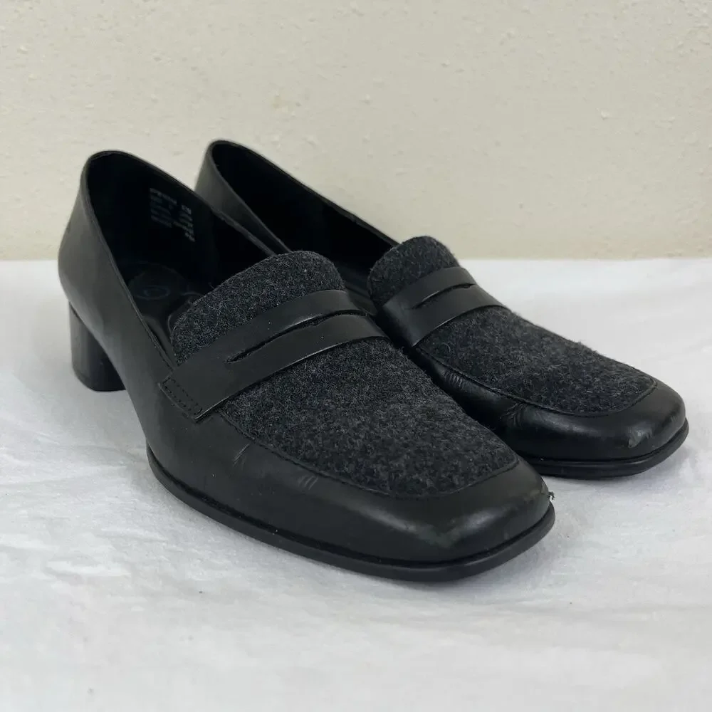 Rockport Leather Square Toe Loafer Womens 8.5 Black